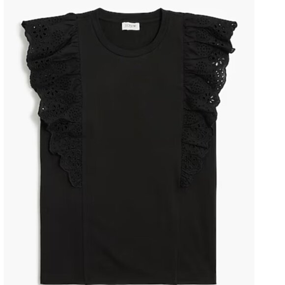 J Crew Ruffle-sleeve Eyelet Top - Picture 1 of 4